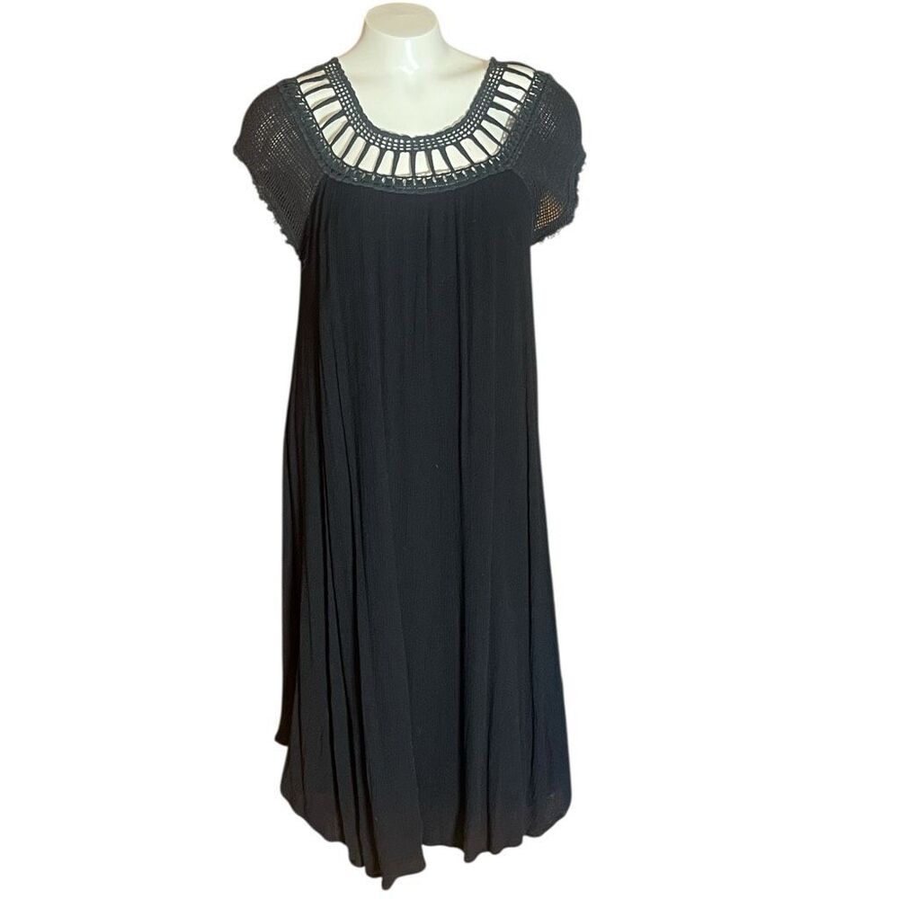 Free People Black‎ Gauze Crochet Neckline & Shoulders Sz S
